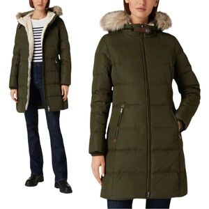 Ralph Lauren Women’s Down Puffer Coat Hooded Faux Fur Trim Olive Green Sz XS EUC
